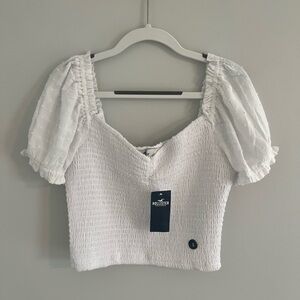 NWT Hollister White Puff Sleeve Crop Blouse